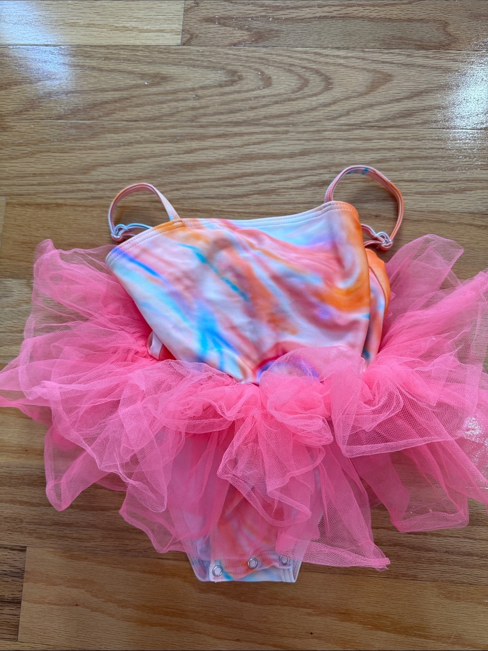 I love plum Tie-Dye Tutu One-Piece Swimsuit in Pink and Multicolor